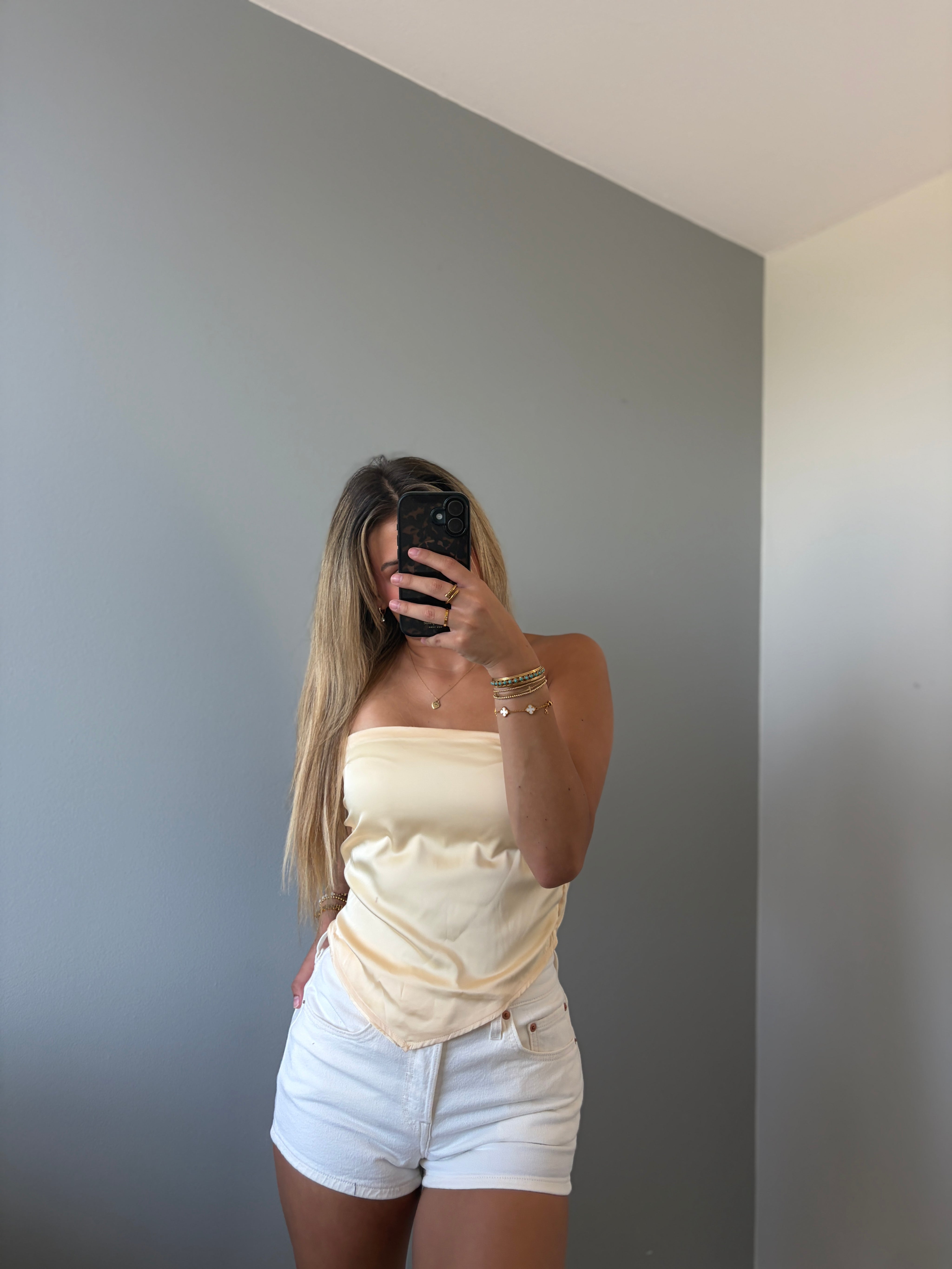 Zoe Butter Lemon Scarf Strapless Satin Top - Yellow