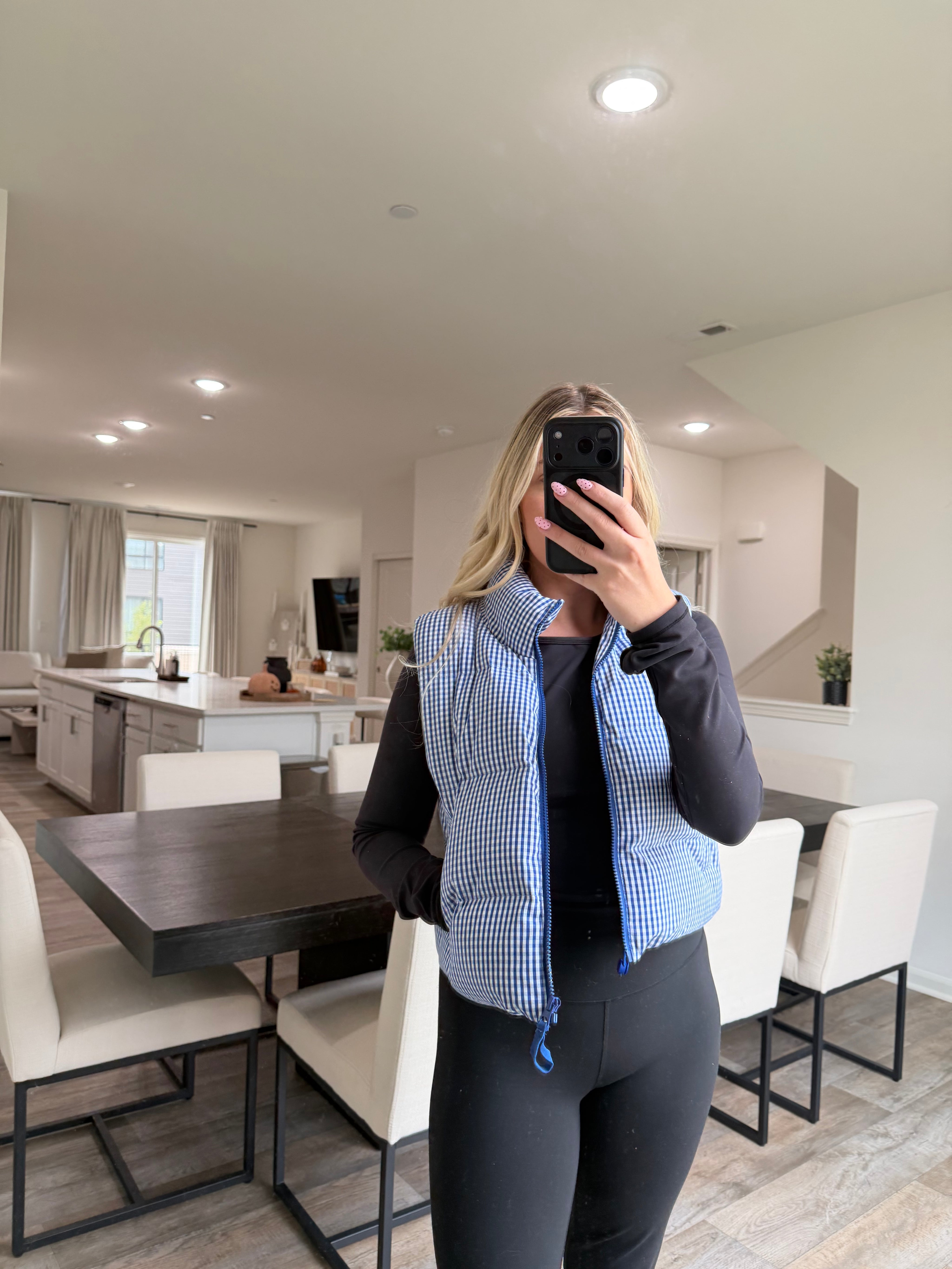 Gia Gingham Puffer Vest - Blue