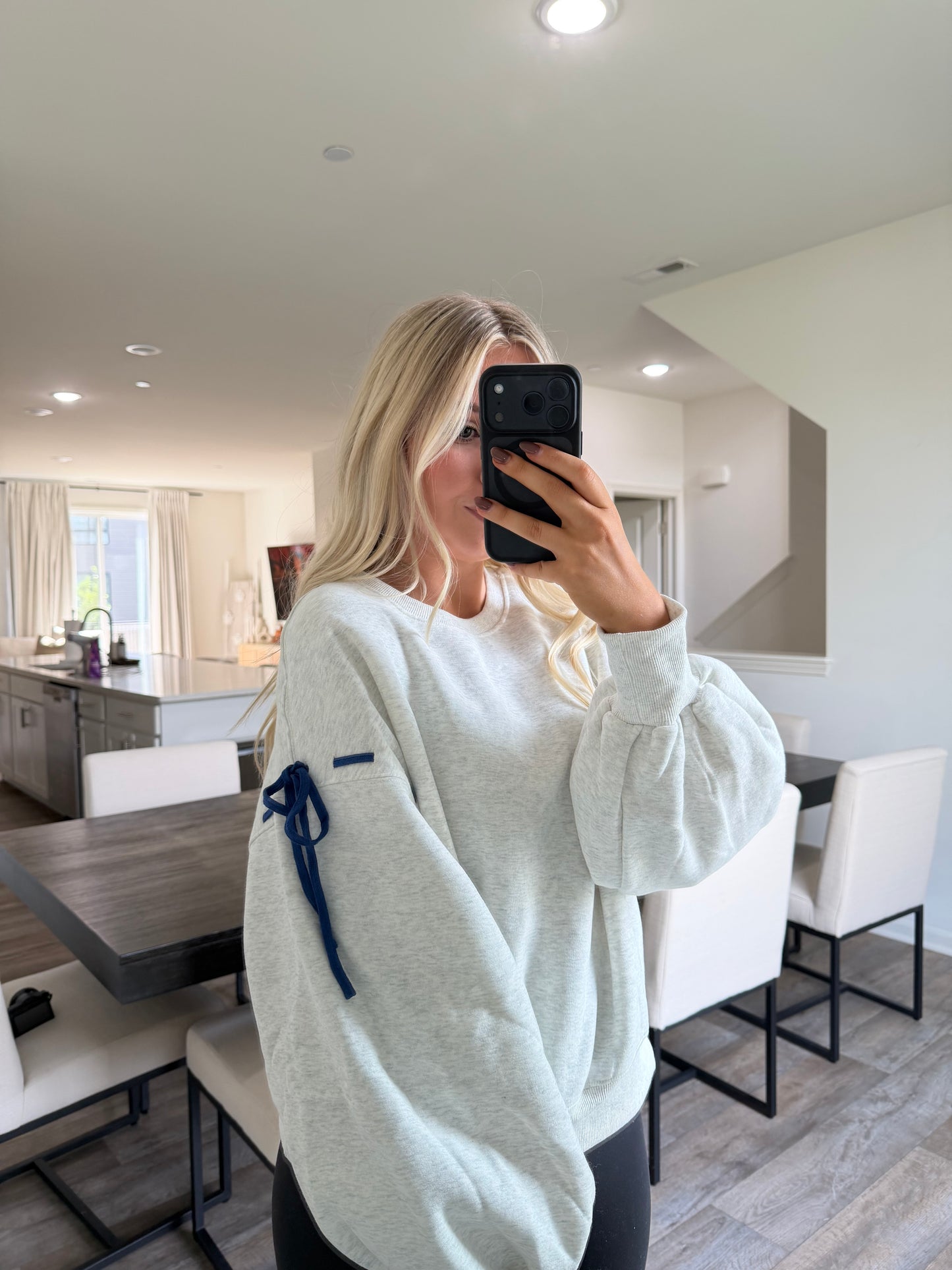 Blaire Bow Detail Sweater - Light Gray/Blue