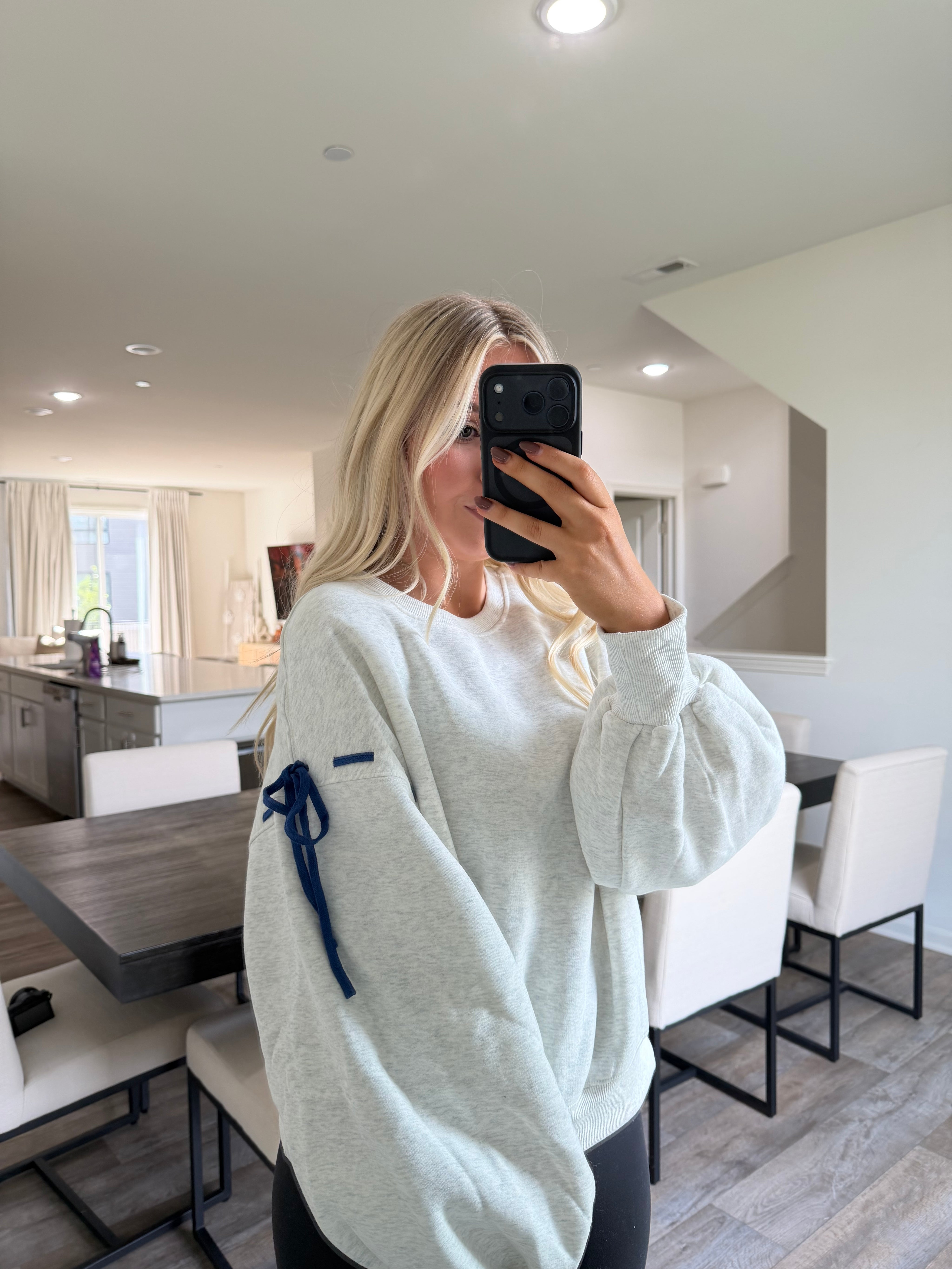Blaire Bow Detail Sweater - Light Gray/Blue