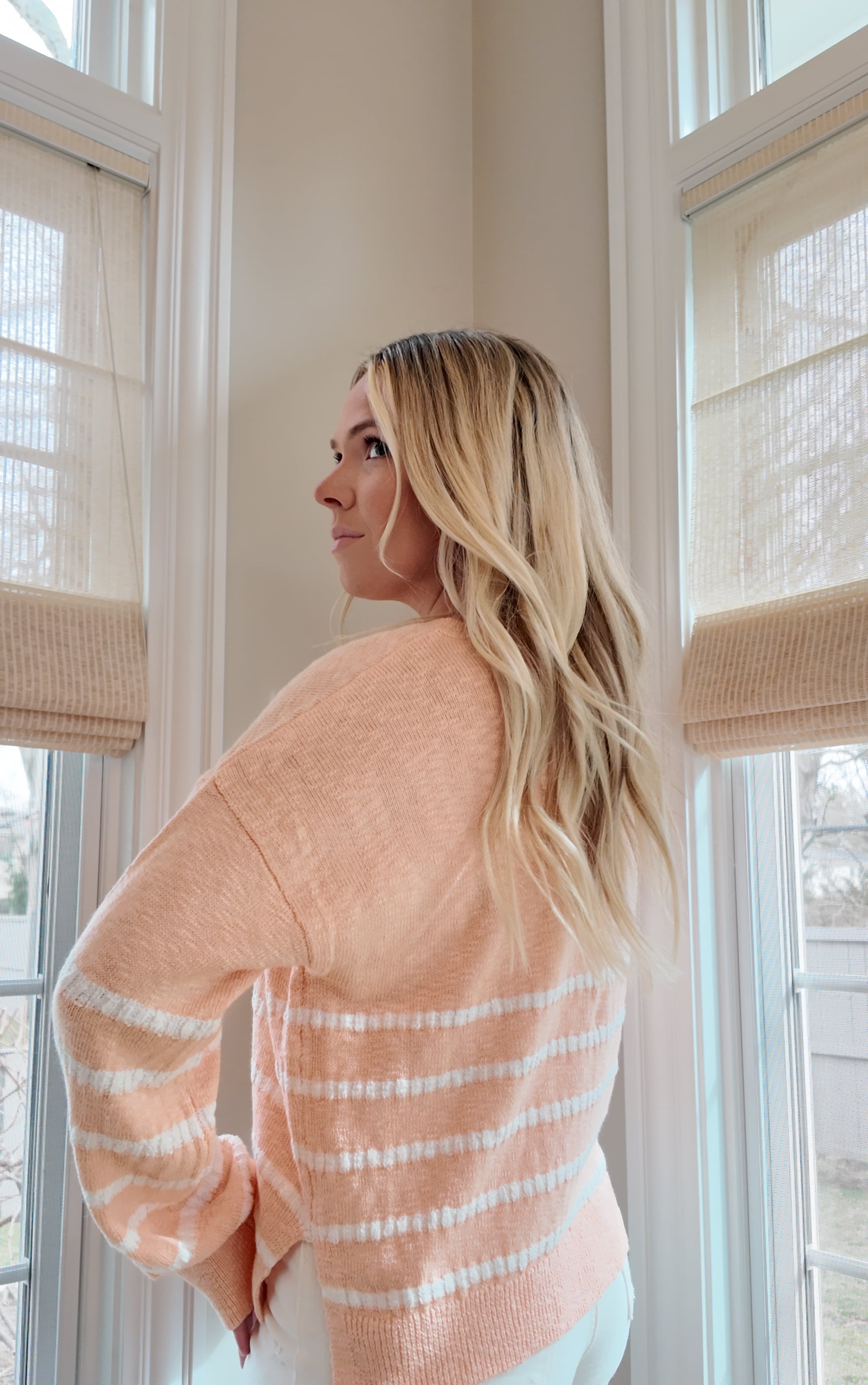 Tay Striped Light Sweater - Coral Tangarine