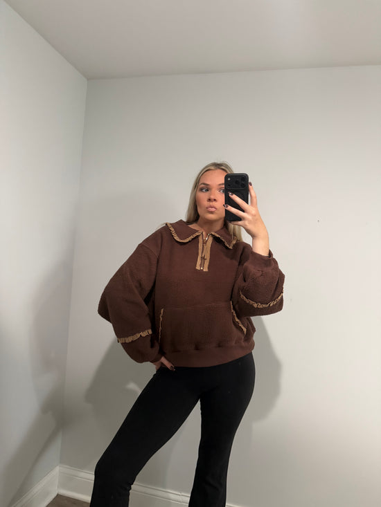 Kinsley Maple Gingham Sherpa Sweater - Brown