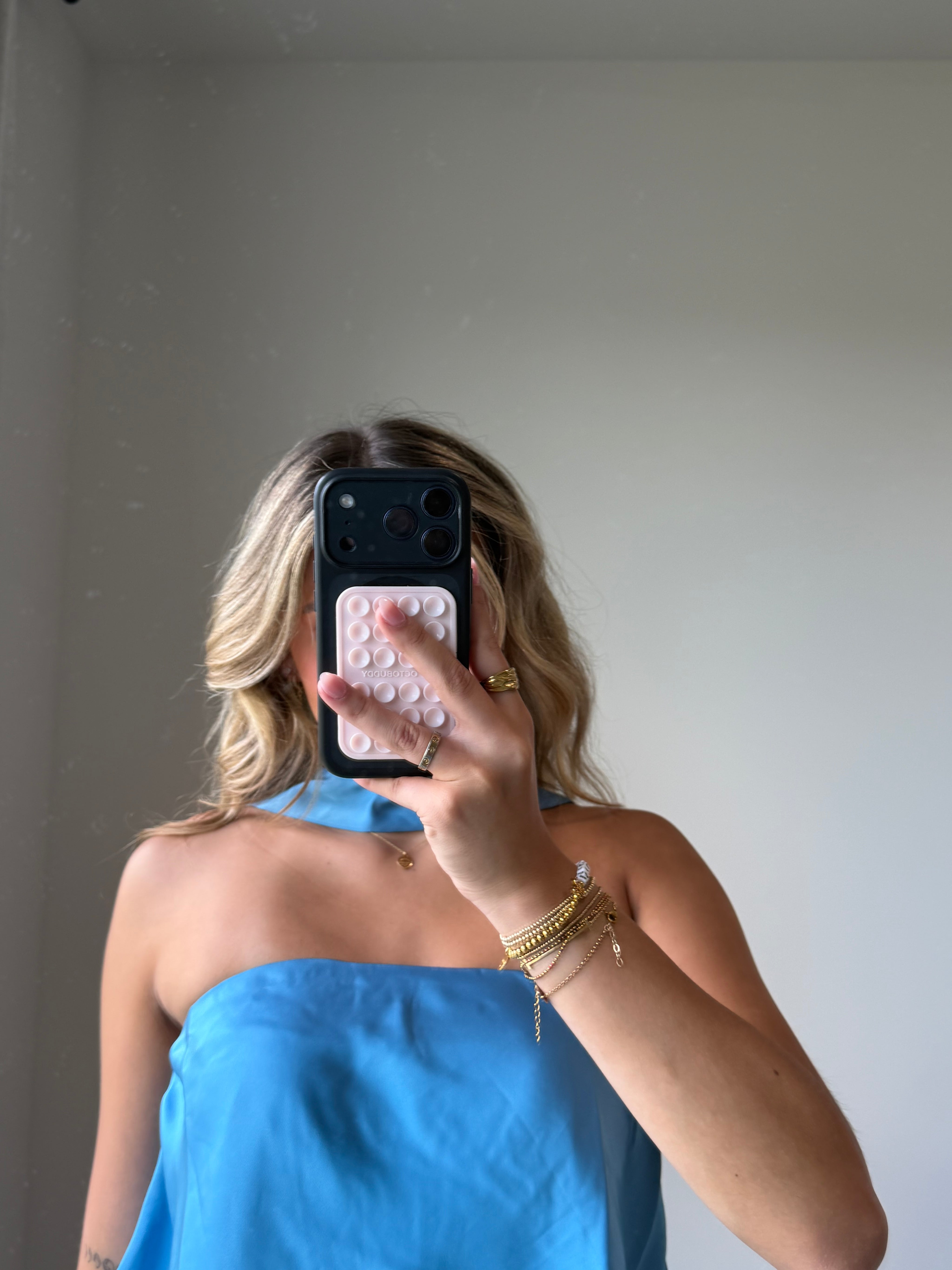 Sav Strapless Scarf Satin Top - Blue