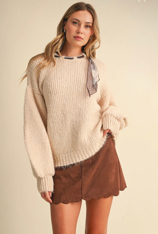 Josie Scarf Sweater - Cream/Tan