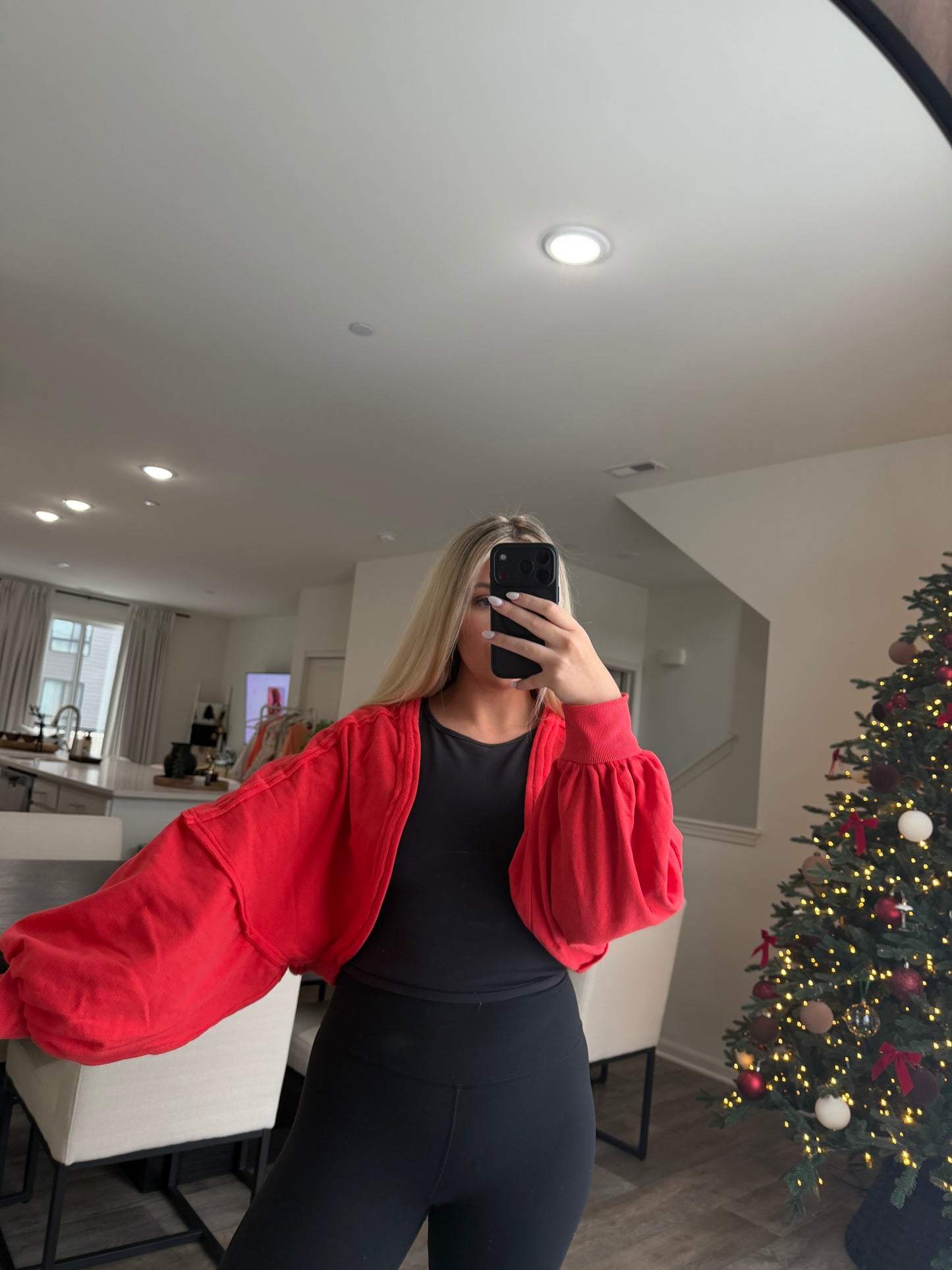 Ayla French Terry Bolero Shrug - Tangelo Red