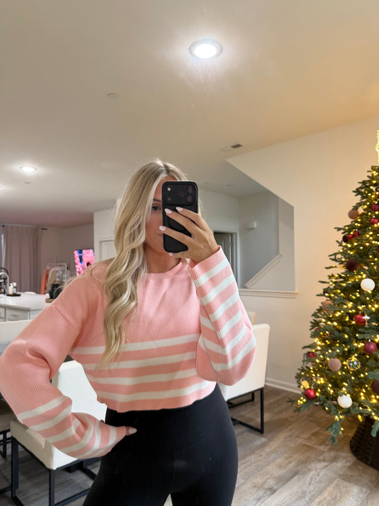 Harper Striped Sweater - Coral Pink