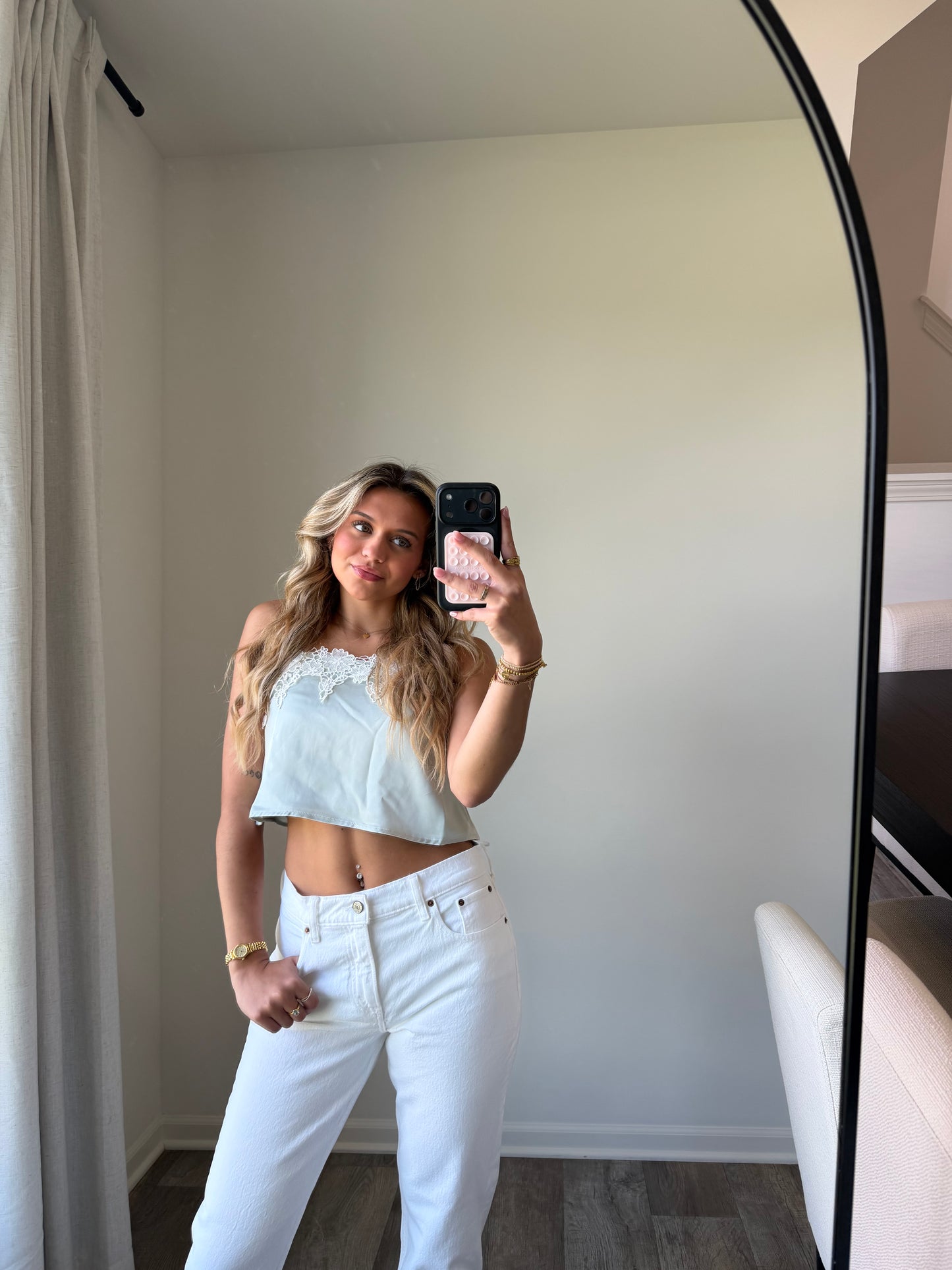 Jules Lace Tank Cropped - Light Sage
