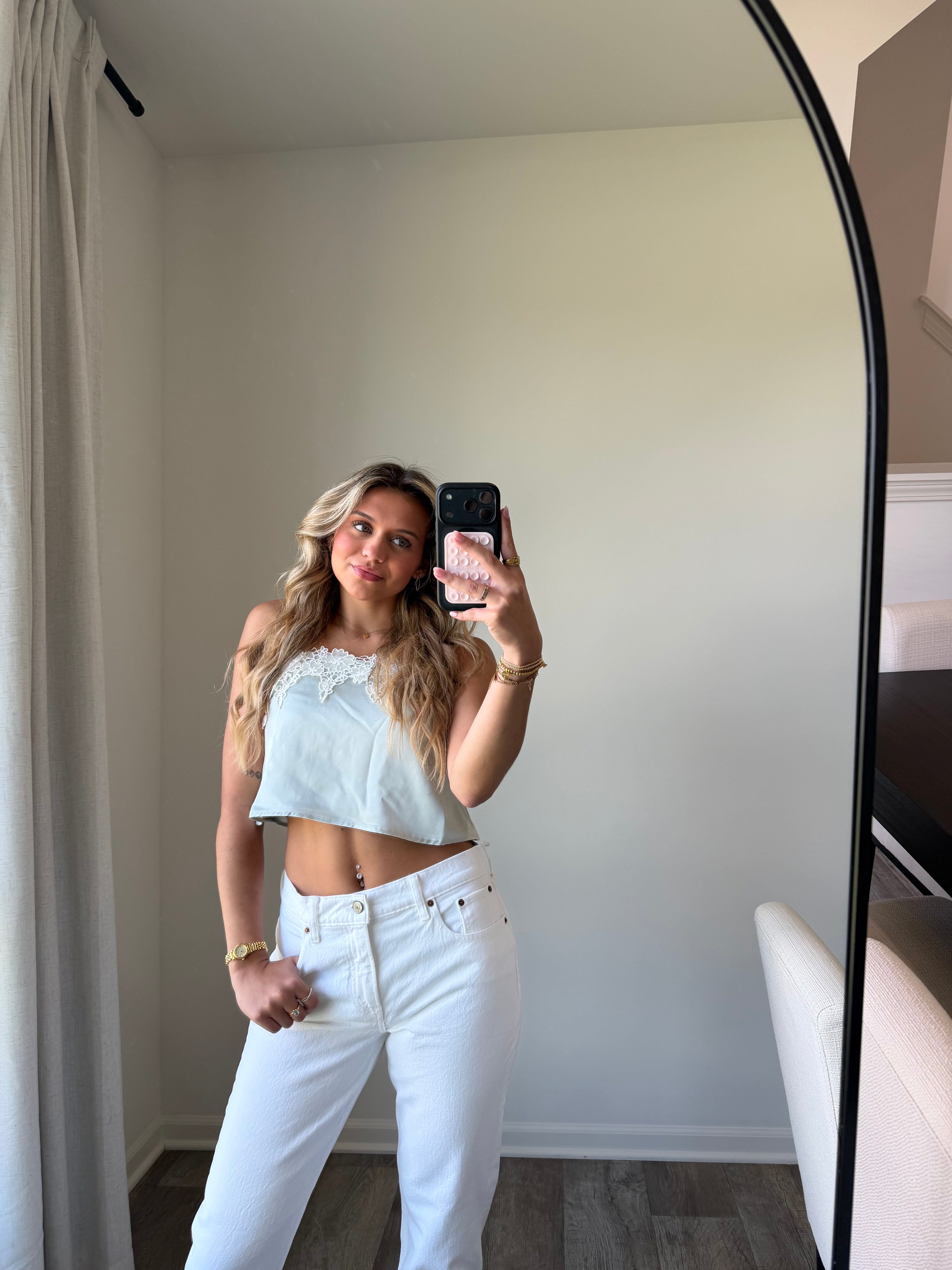 Jules Lace Tank Cropped - Light Sage