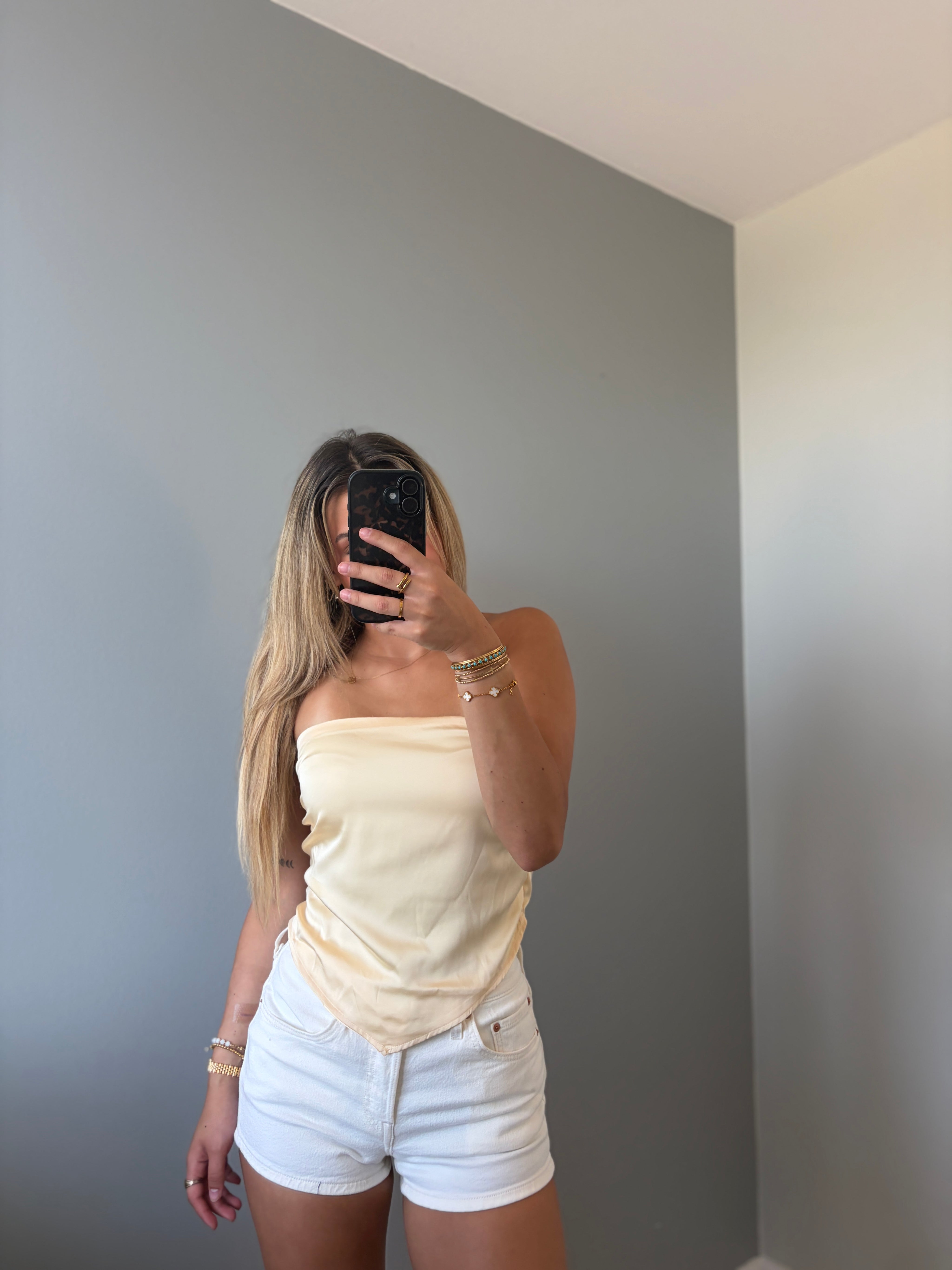 Zoe Butter Lemon Scarf Strapless Satin Top - Yellow