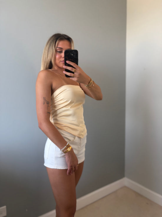 Zoe Butter Lemon Scarf Strapless Satin Top - Yellow