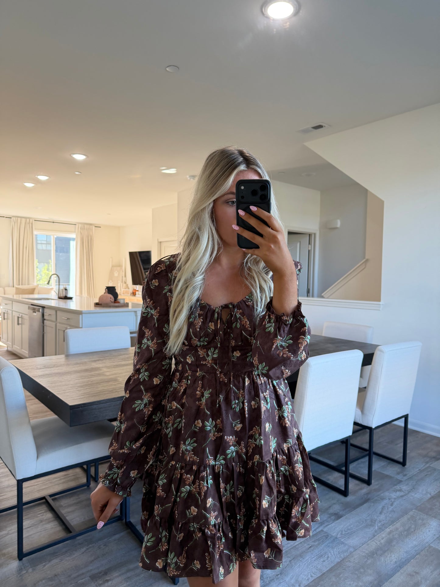 Riann Floral Mini Dress - Brown