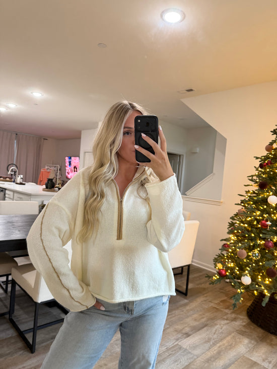 Stella Textured Knit Half Zip Mock Sweater - Cream
