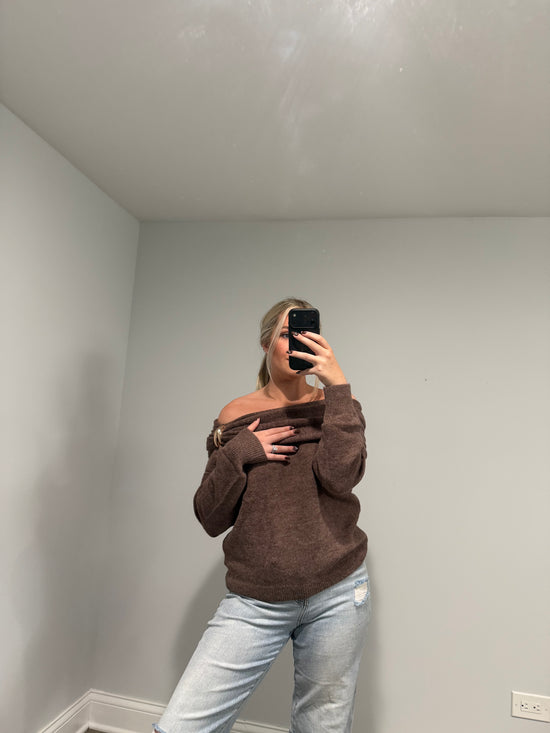 Emory Off the Shoulder Buckle Sweater - Brown