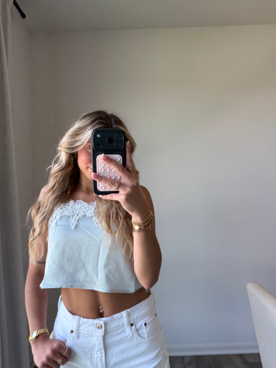 Jules Lace Tank Cropped - Light Sage