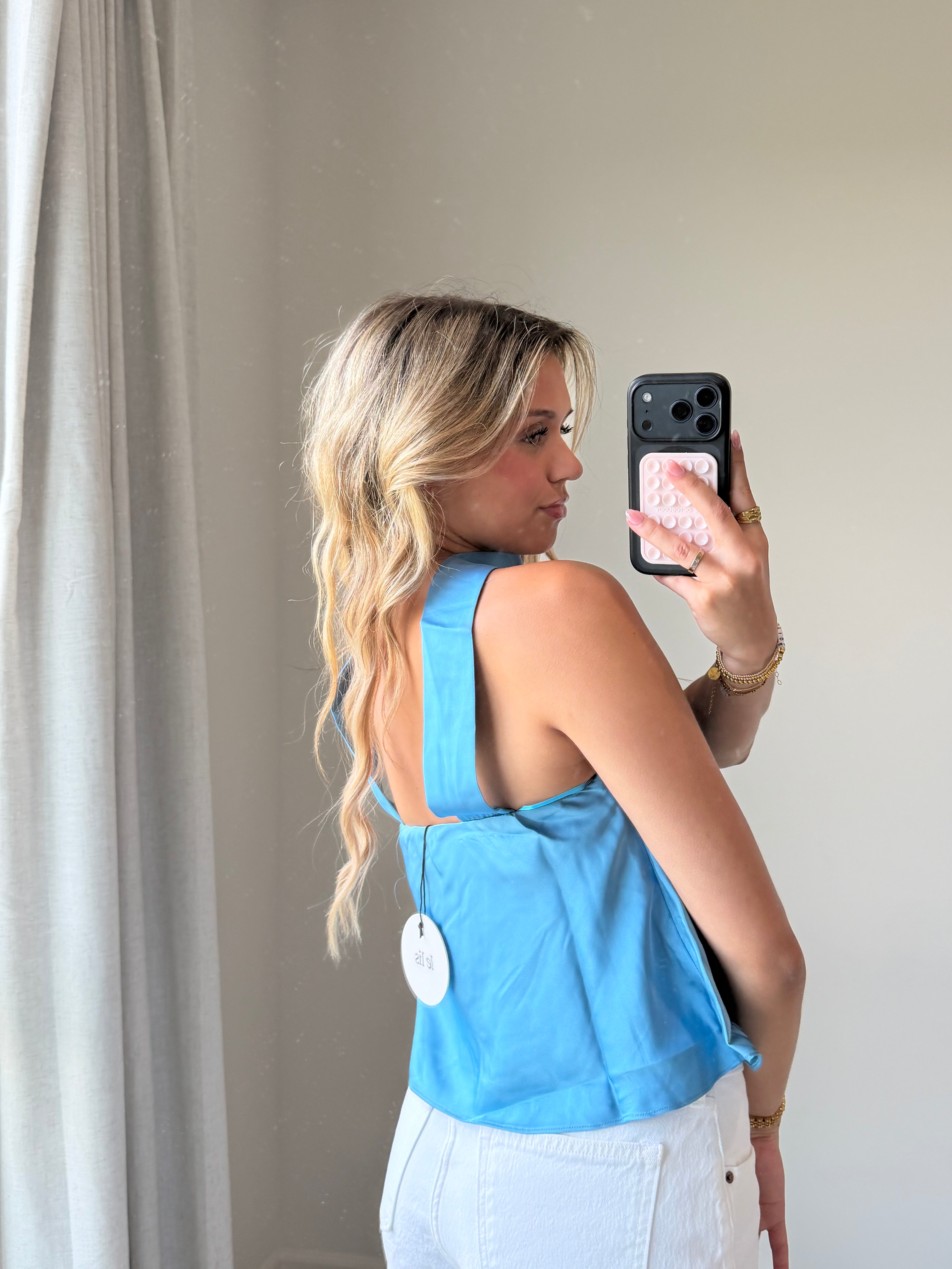 Sav Strapless Scarf Satin Top - Blue
