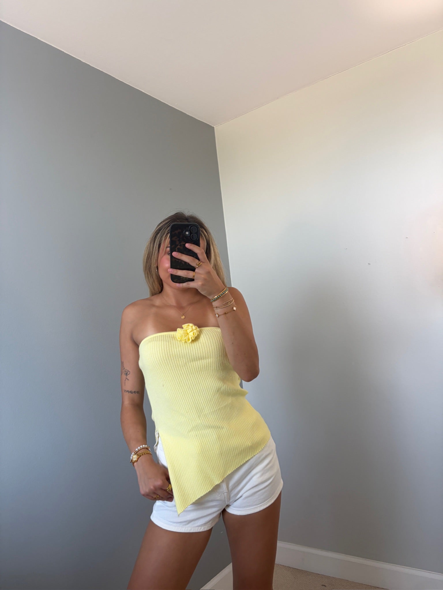 Odell Yellow Floral Strapless Top