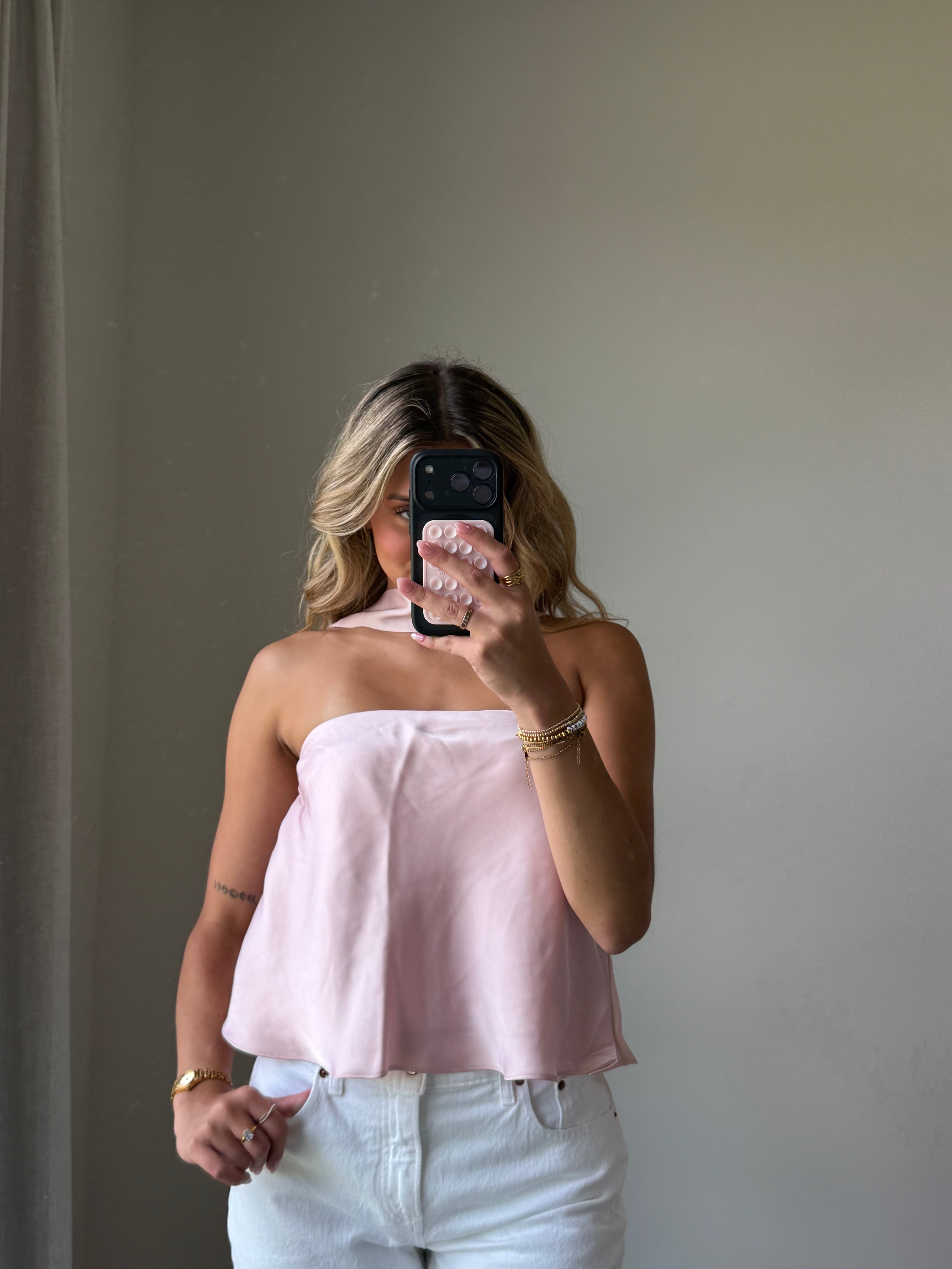Sav Strapless Scarf Satin Top - Pink