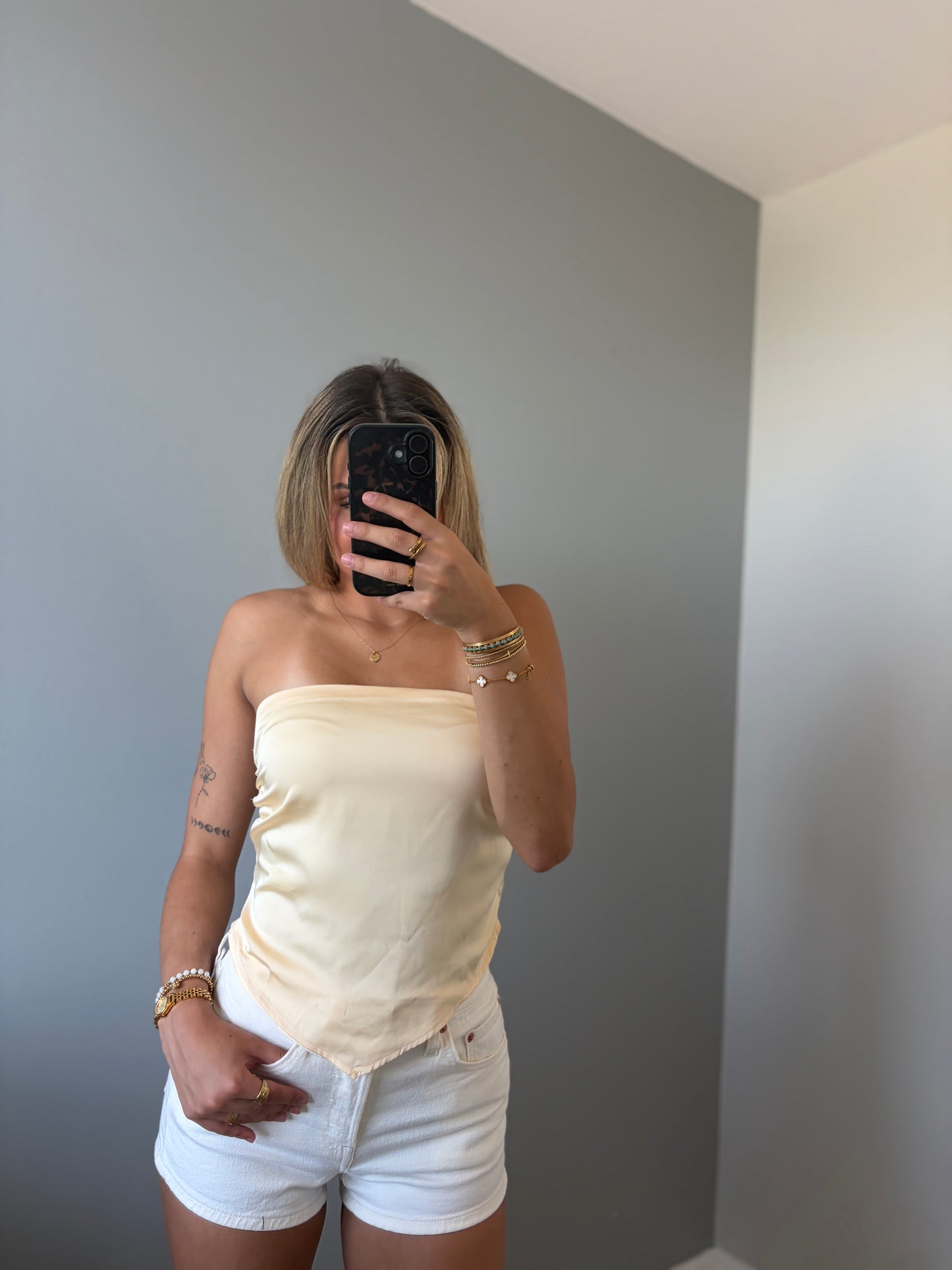 Zoe Butter Lemon Scarf Strapless Satin Top - Yellow