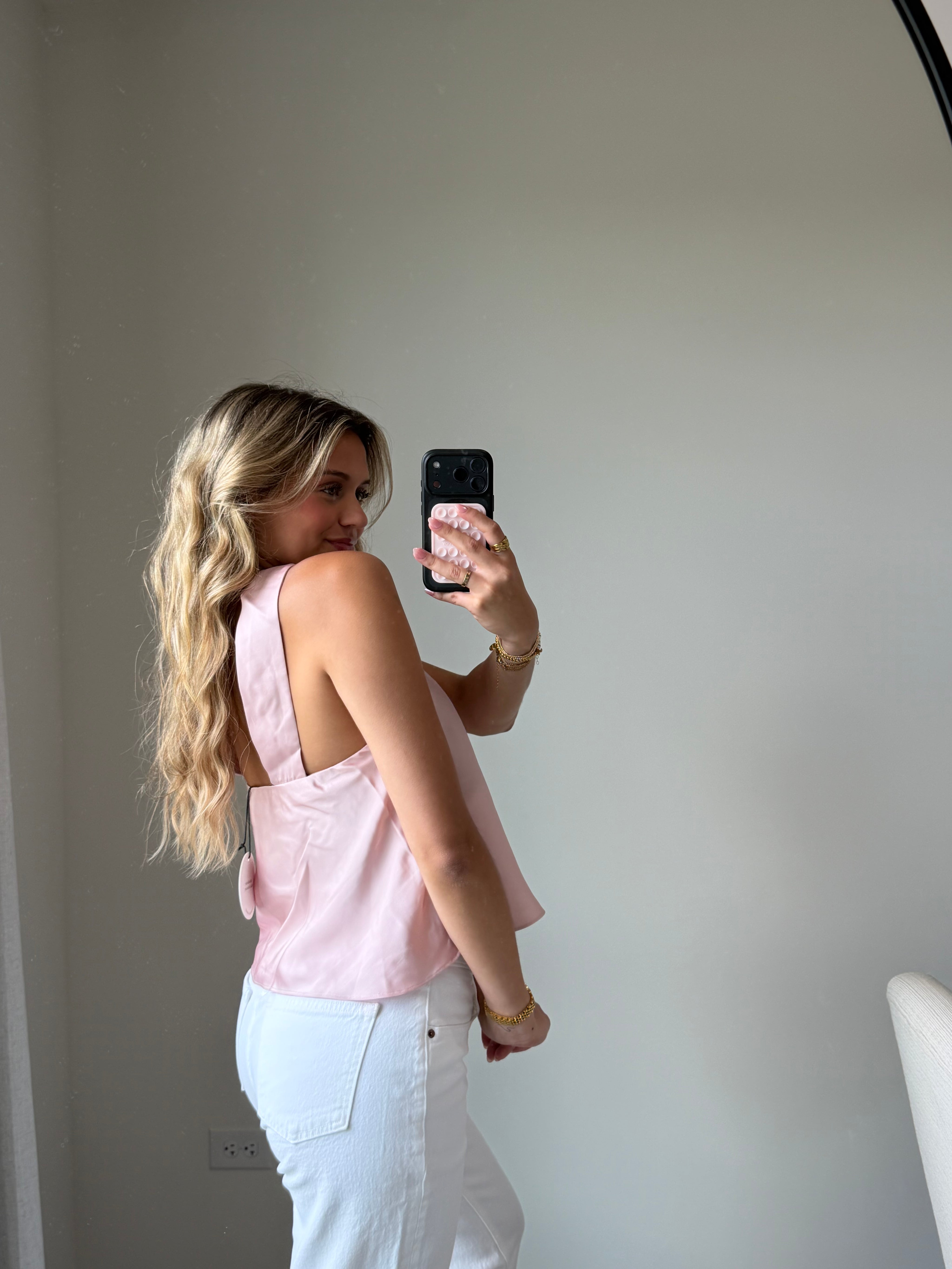 Sav Strapless Scarf Satin Top - Pink