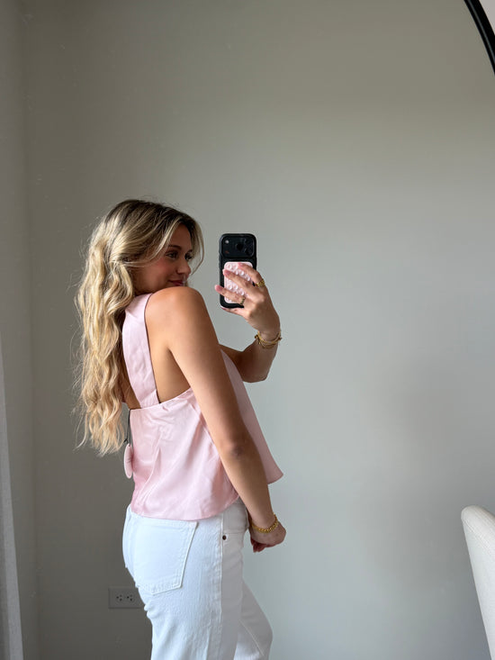 Sav Strapless Scarf Satin Top - Pink
