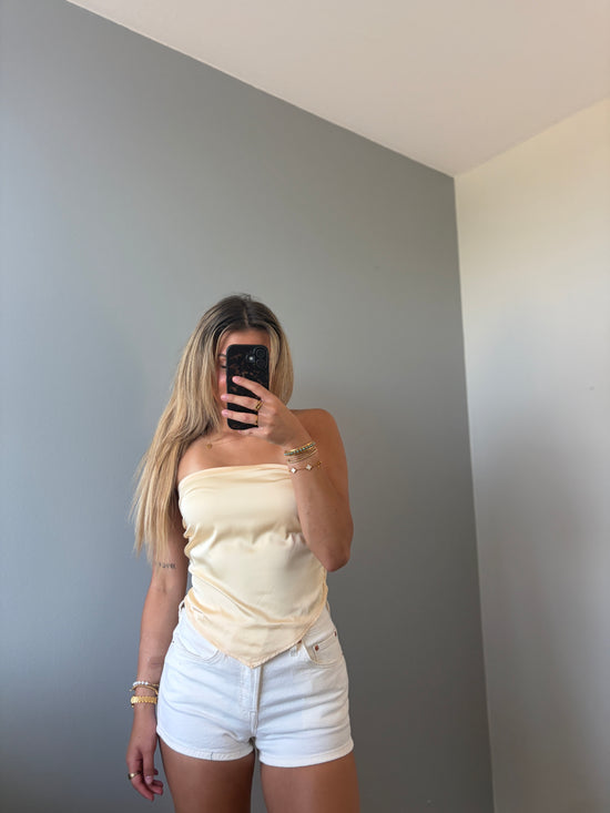 Zoe Butter Lemon Scarf Strapless Satin Top - Yellow