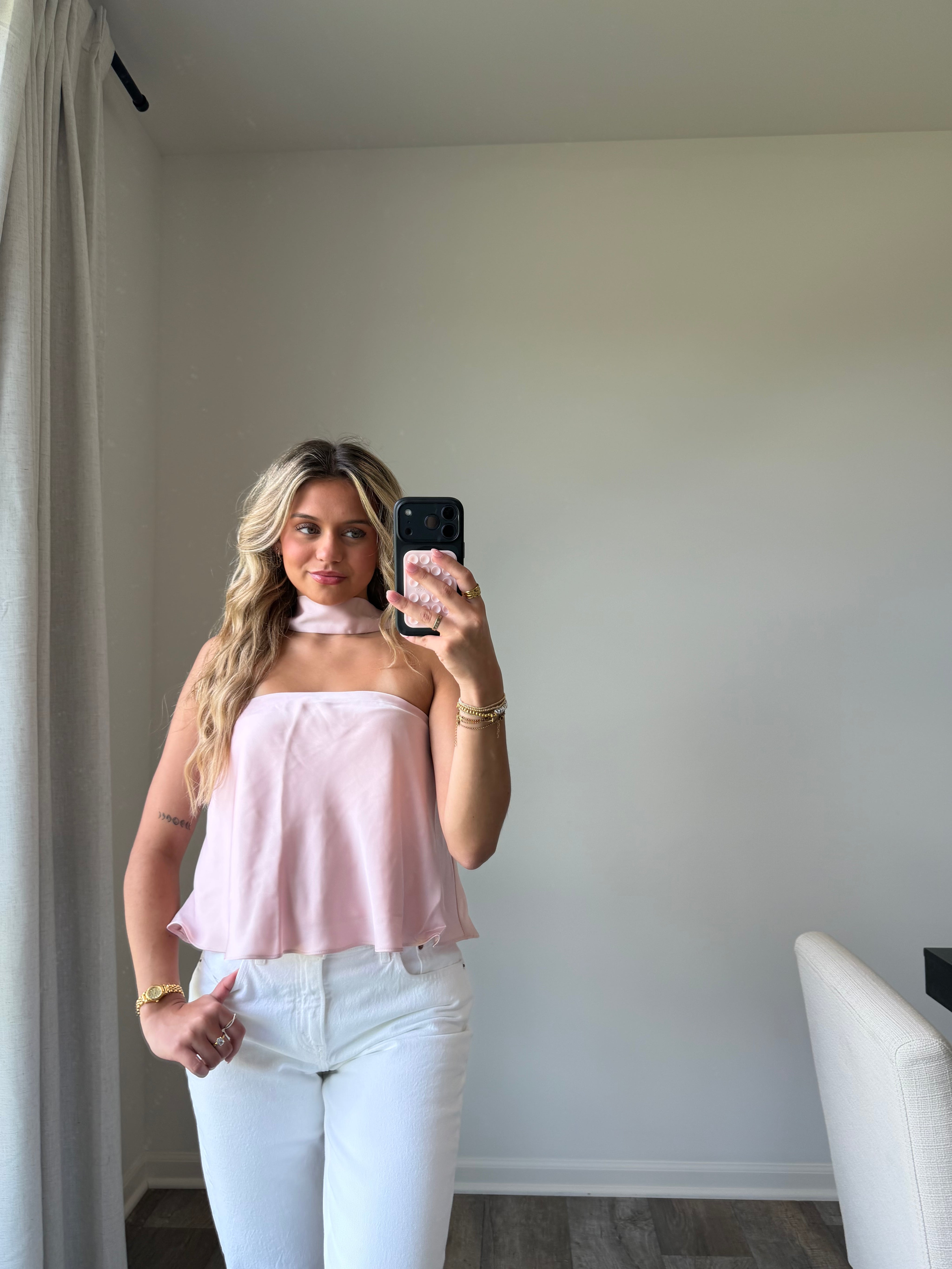 Sav Strapless Scarf Satin Top - Pink