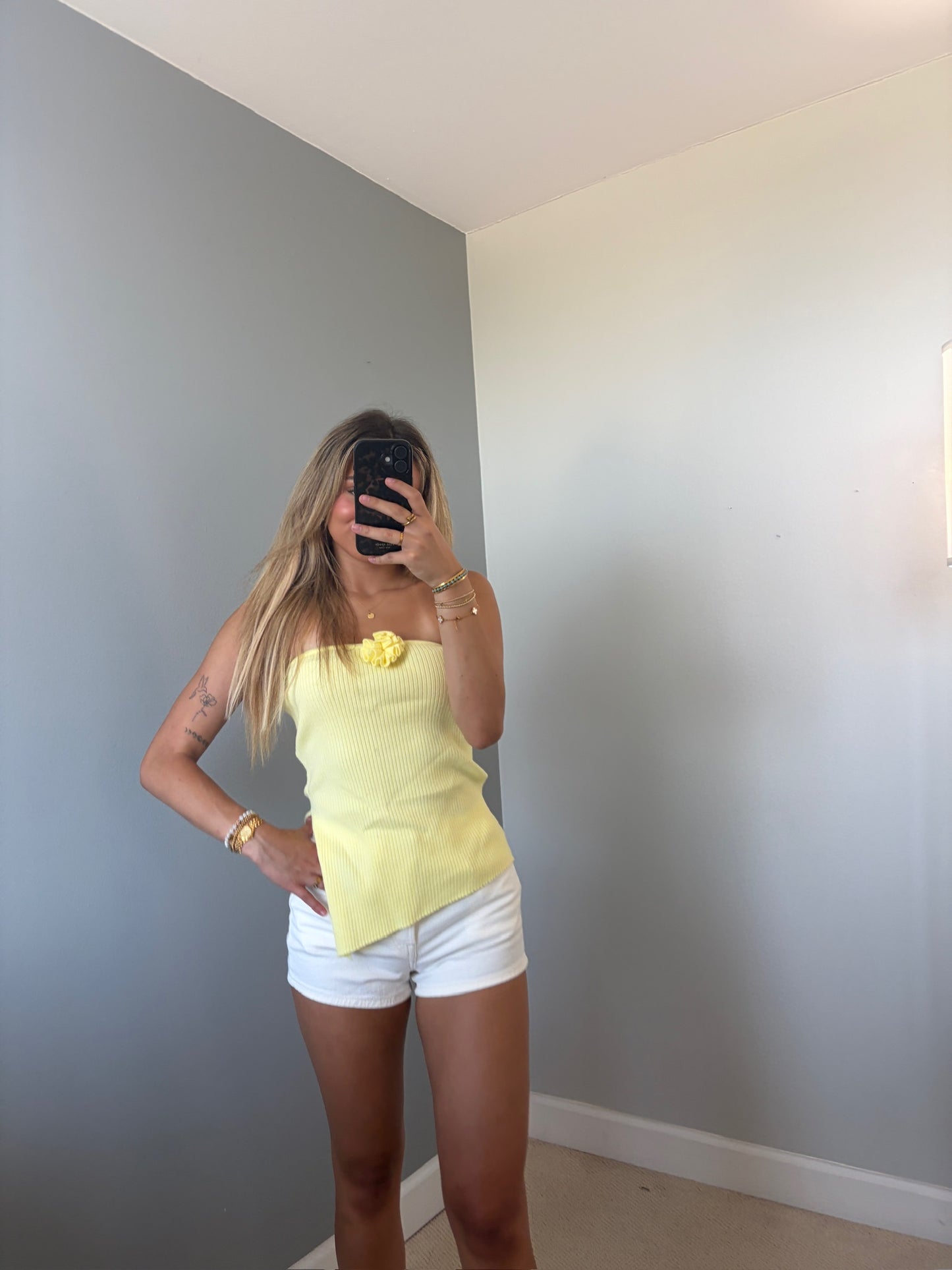 Odell Yellow Floral Strapless Top