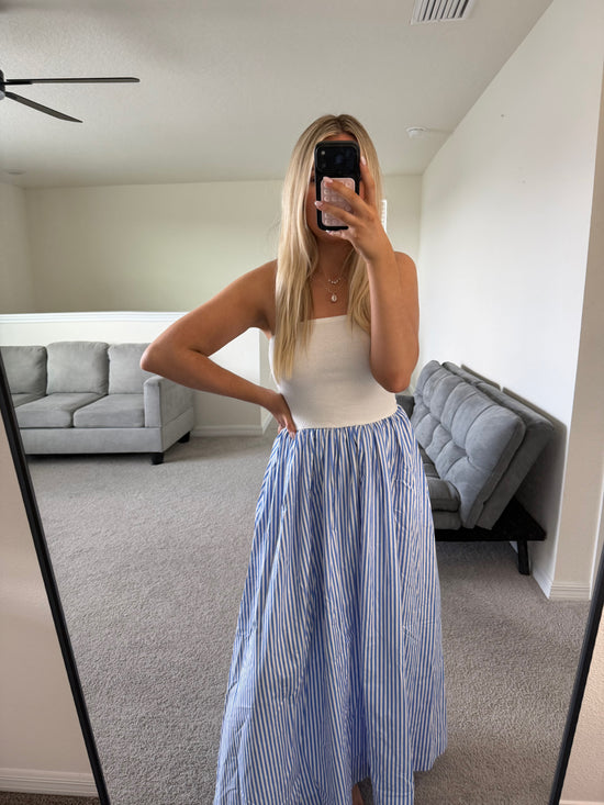 Calie Striped Strapless Maxi Dress - Blue