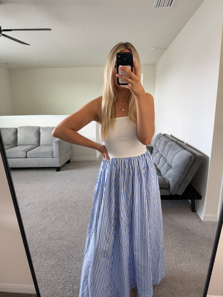 Calie Striped Strapless Maxi Dress - Blue
