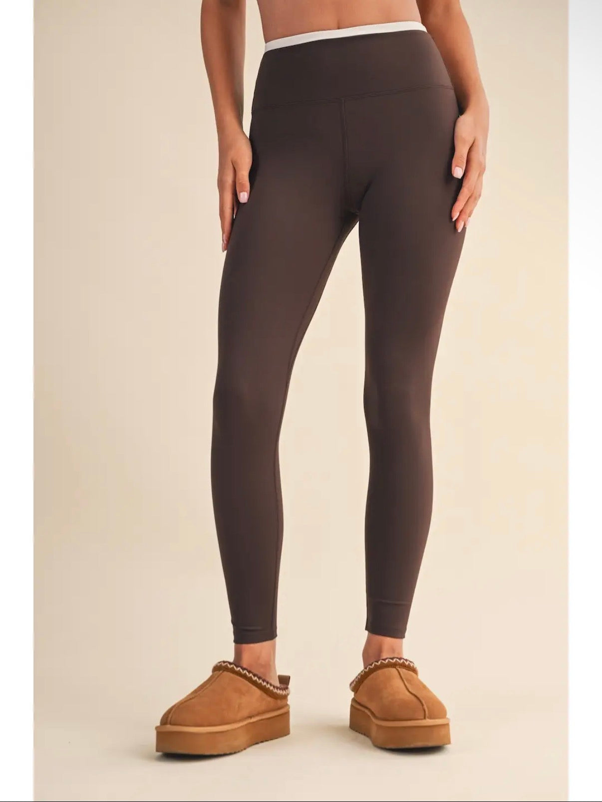 Chocolate Brown Double Layered Leggings - White Contrast (Final Sale)