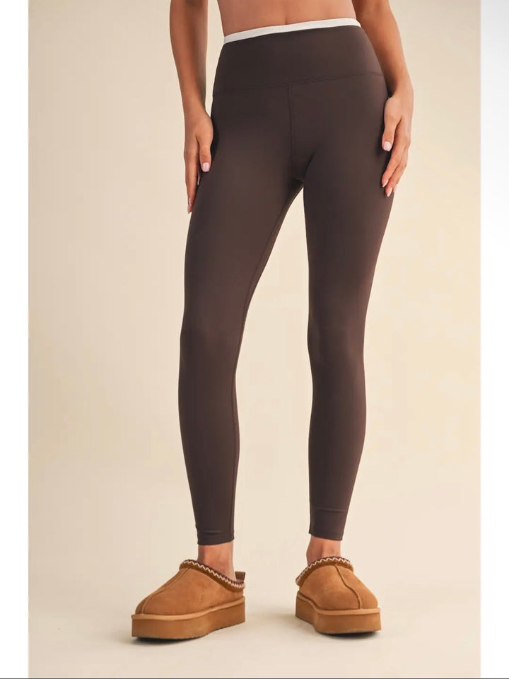 Chocolate Brown Double Layered Leggings - White Contrast (Final Sale)