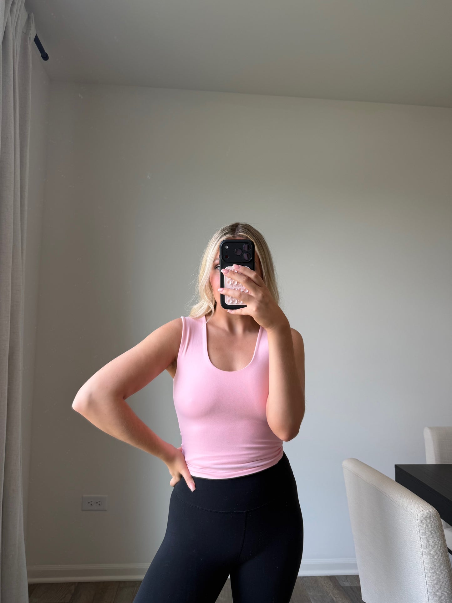 Aubrie Double Layered Tank - Lt pink final sale*