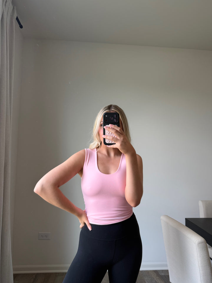 Aubrie Double Layered Tank - Lt pink final sale*