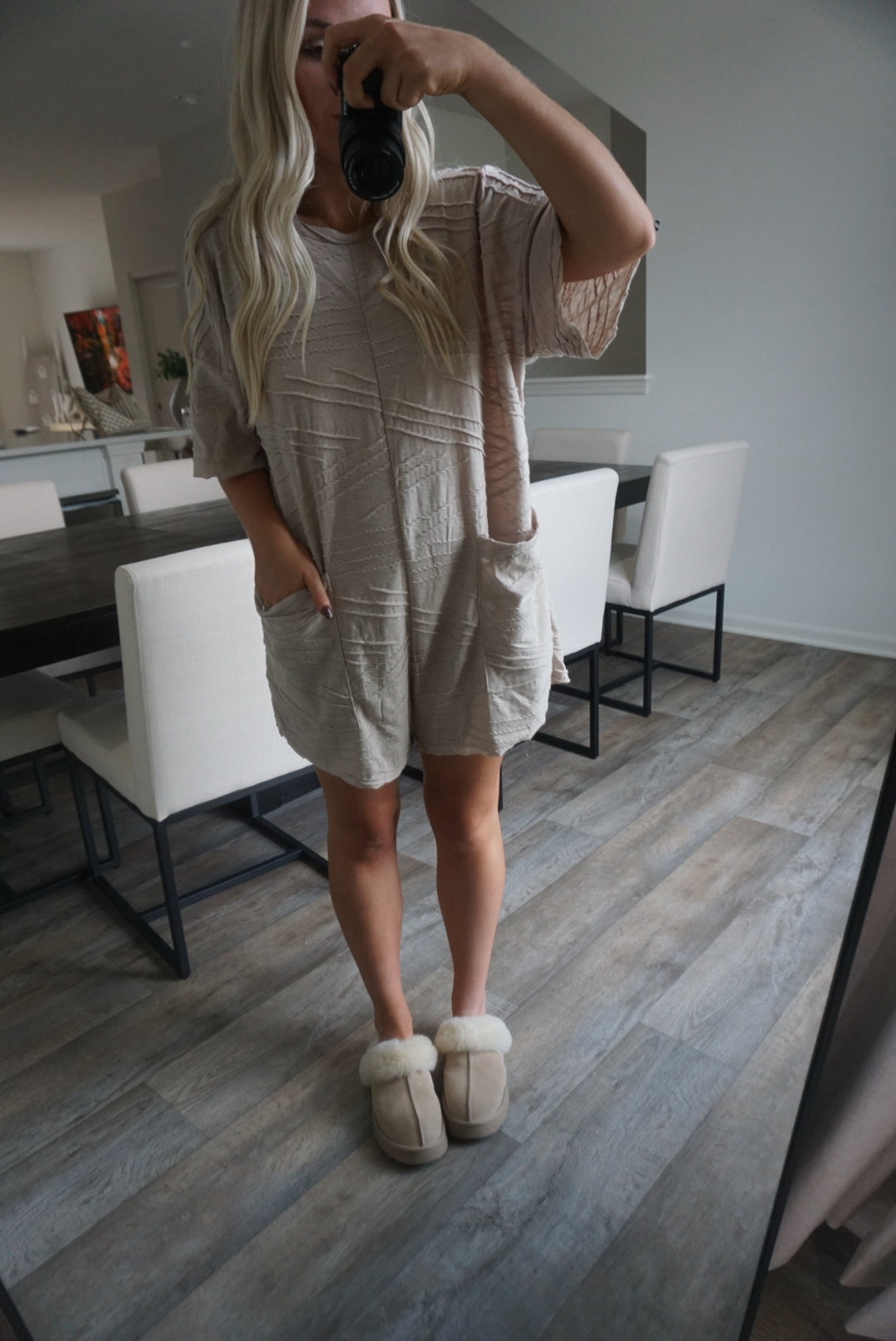 Clara Oversized Solid Texturer Romper - Taupe