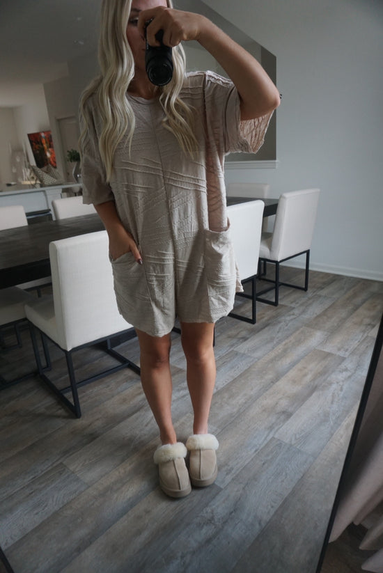 Clara Oversized Solid Texturer Romper - Taupe