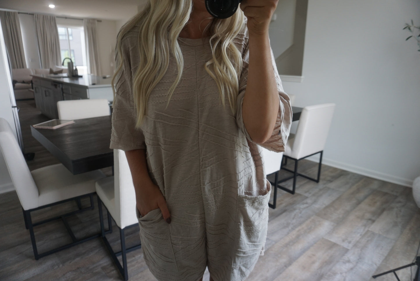 Clara Oversized Solid Texturer Romper - Taupe