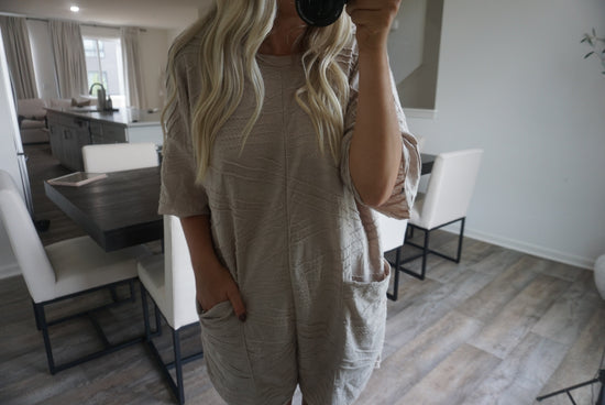 Clara Oversized Solid Texturer Romper - Taupe