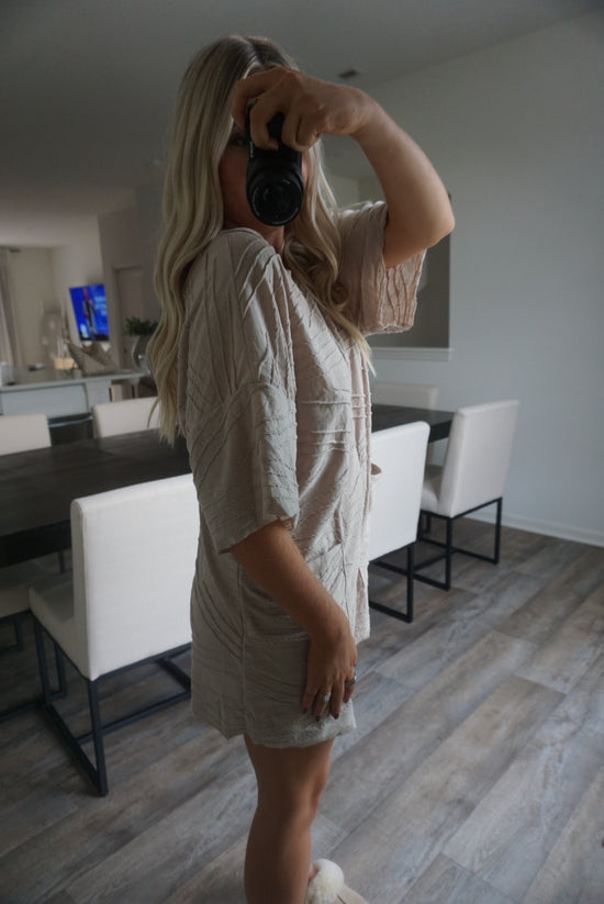 Clara Oversized Solid Texturer Romper - Taupe