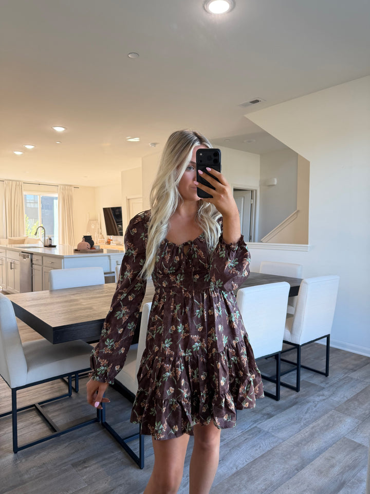 Riann Floral Mini Dress - Brown