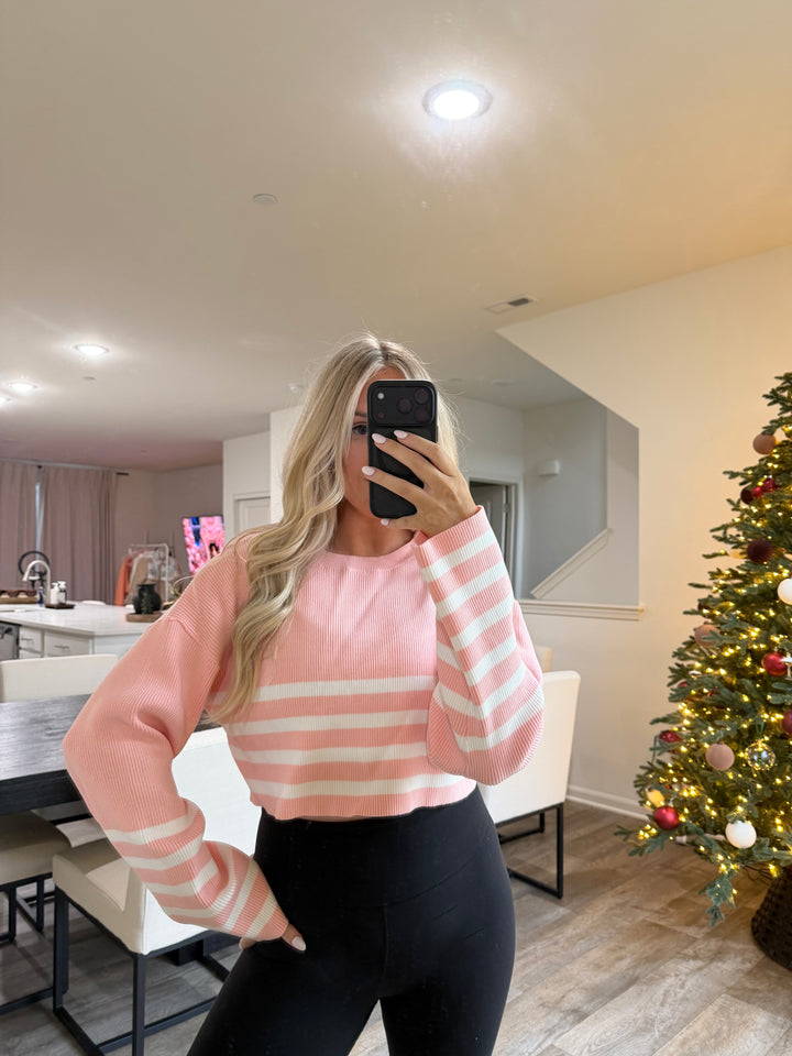 Harper Striped Sweater - Coral Pink