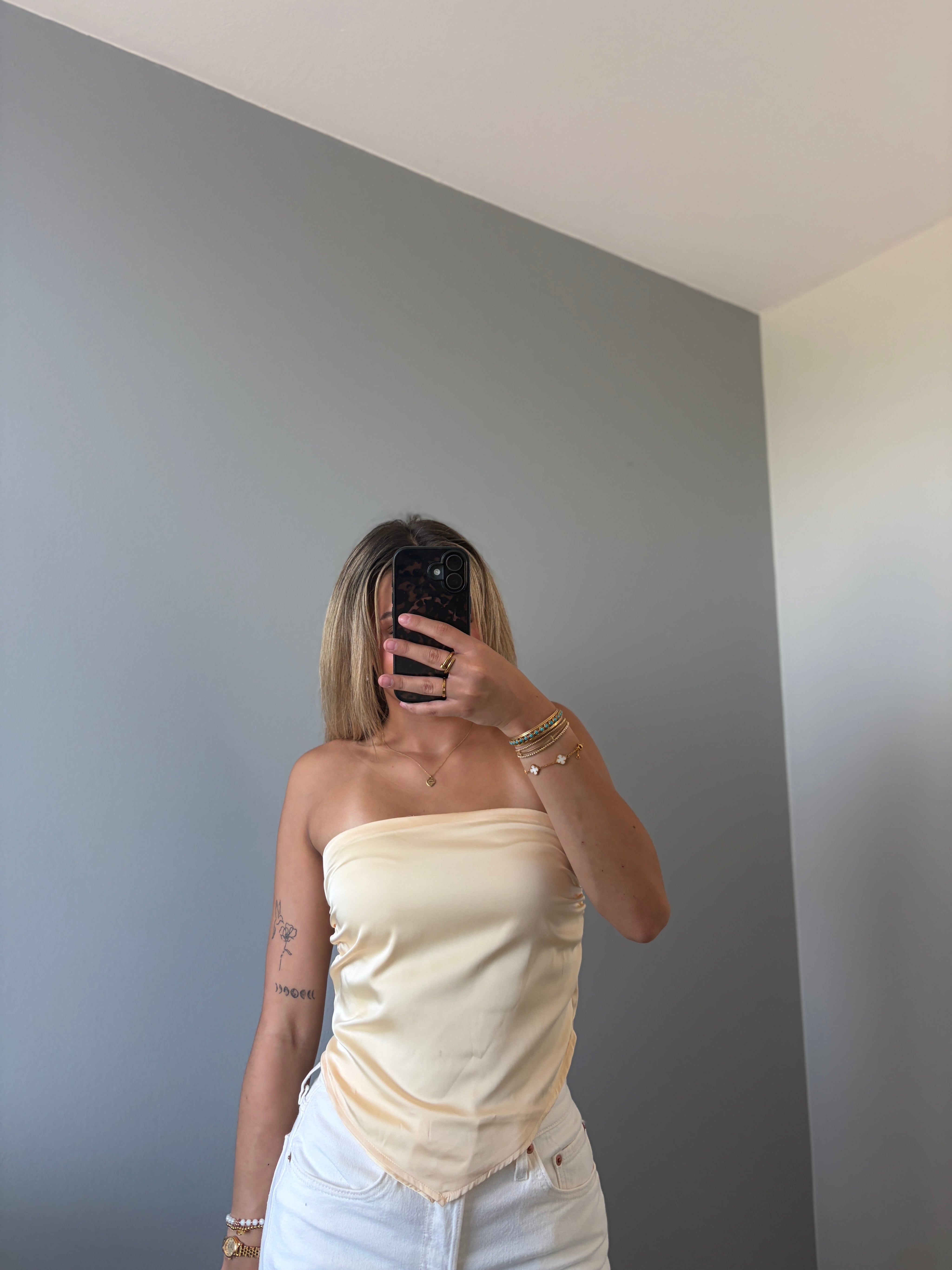 Zoe Butter Lemon Scarf Strapless Satin Top - Yellow