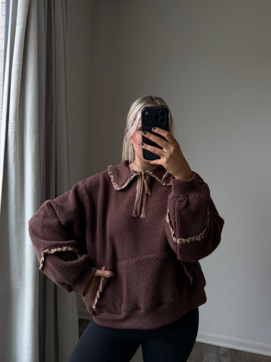 Kinsley Maple Gingham Sherpa Sweater - Brown
