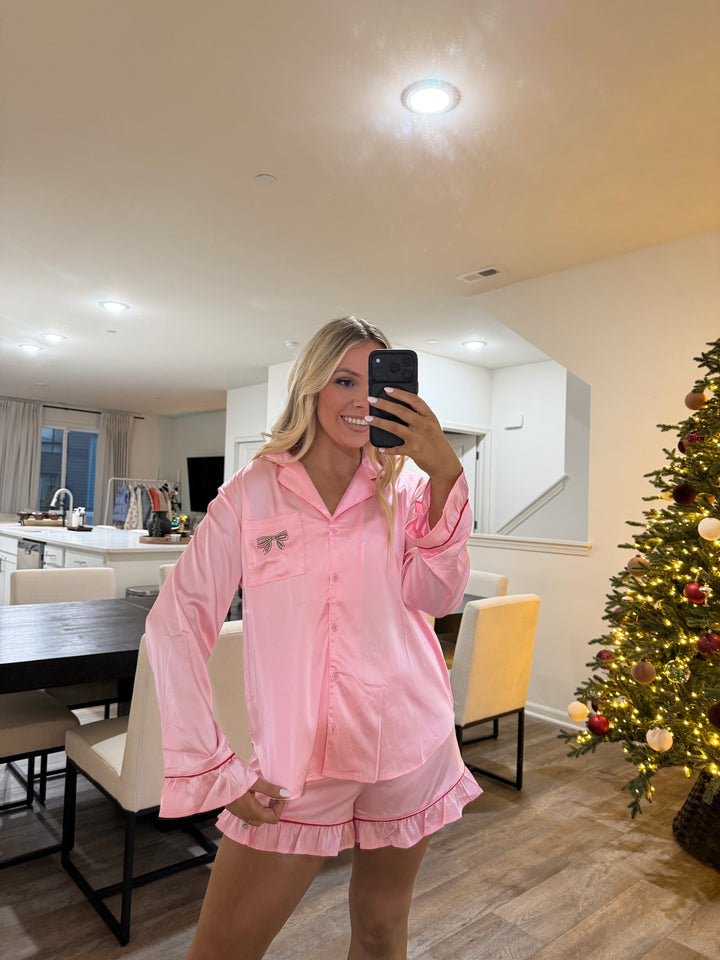Cindy Pink Holiday Bow Pajamas - Pink