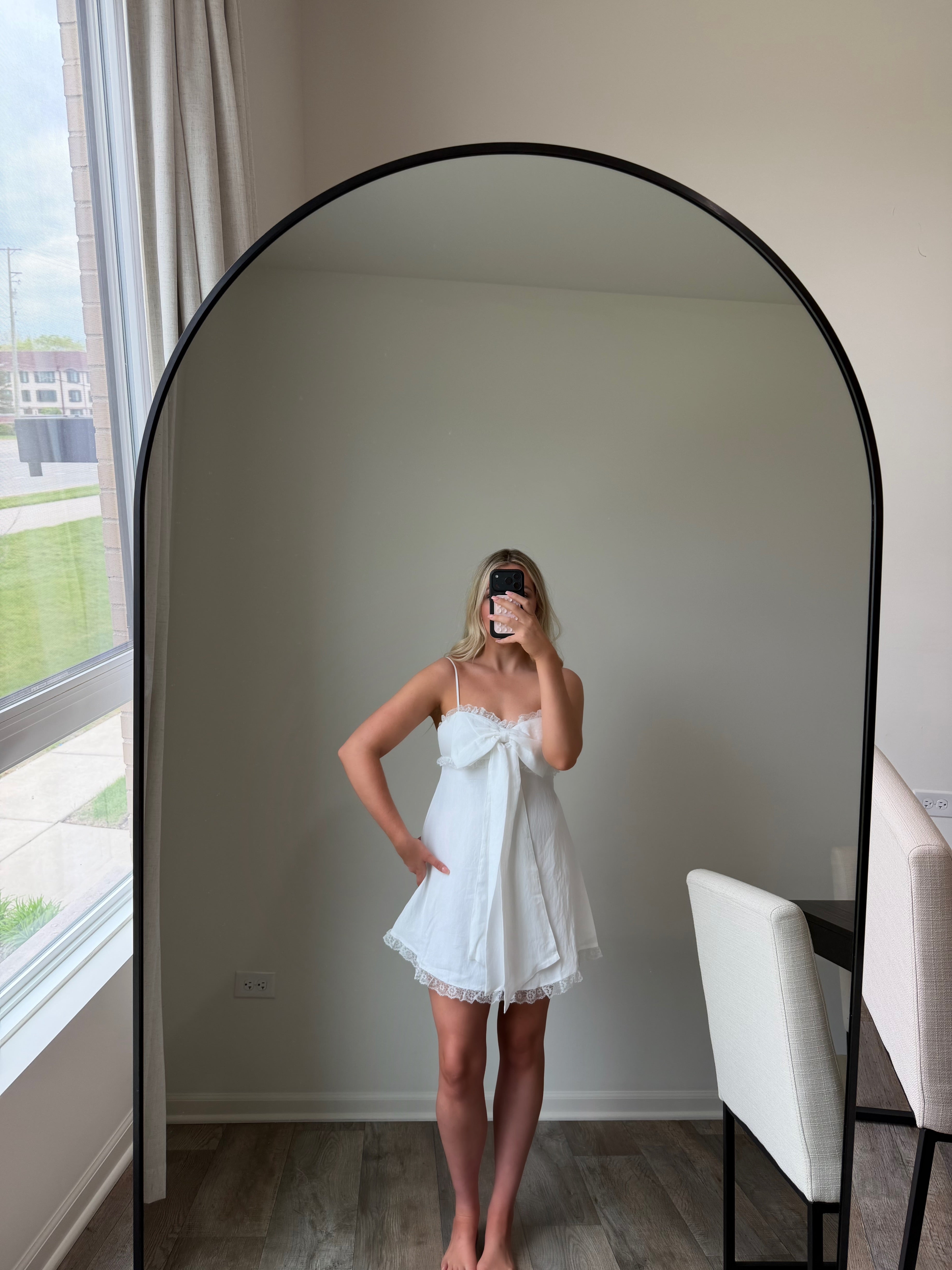 Aria Bow Lace Mini Dress - White Aria Bow Lace Mini Dress - White