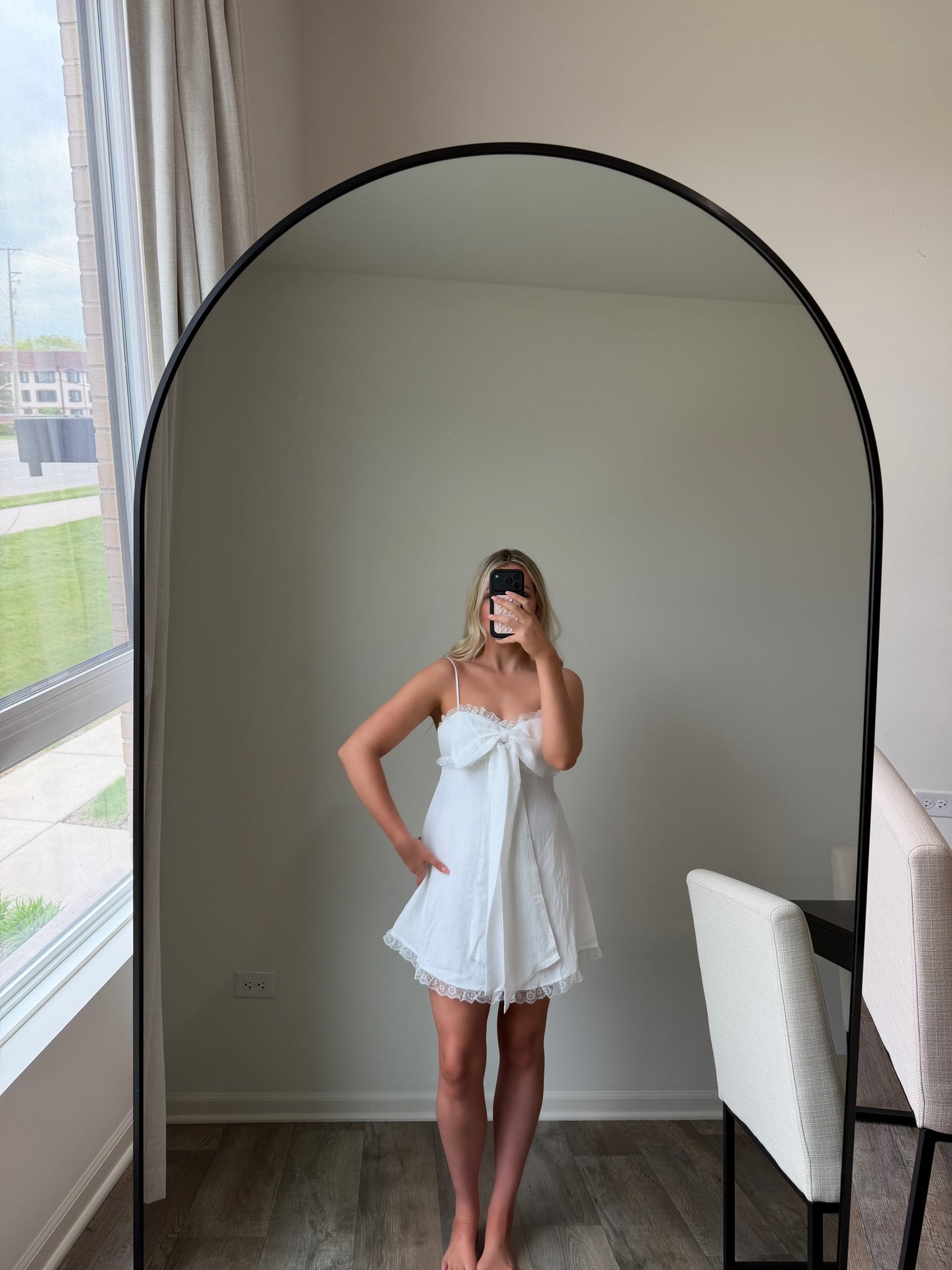 Aria Bow Lace Mini Dress - White