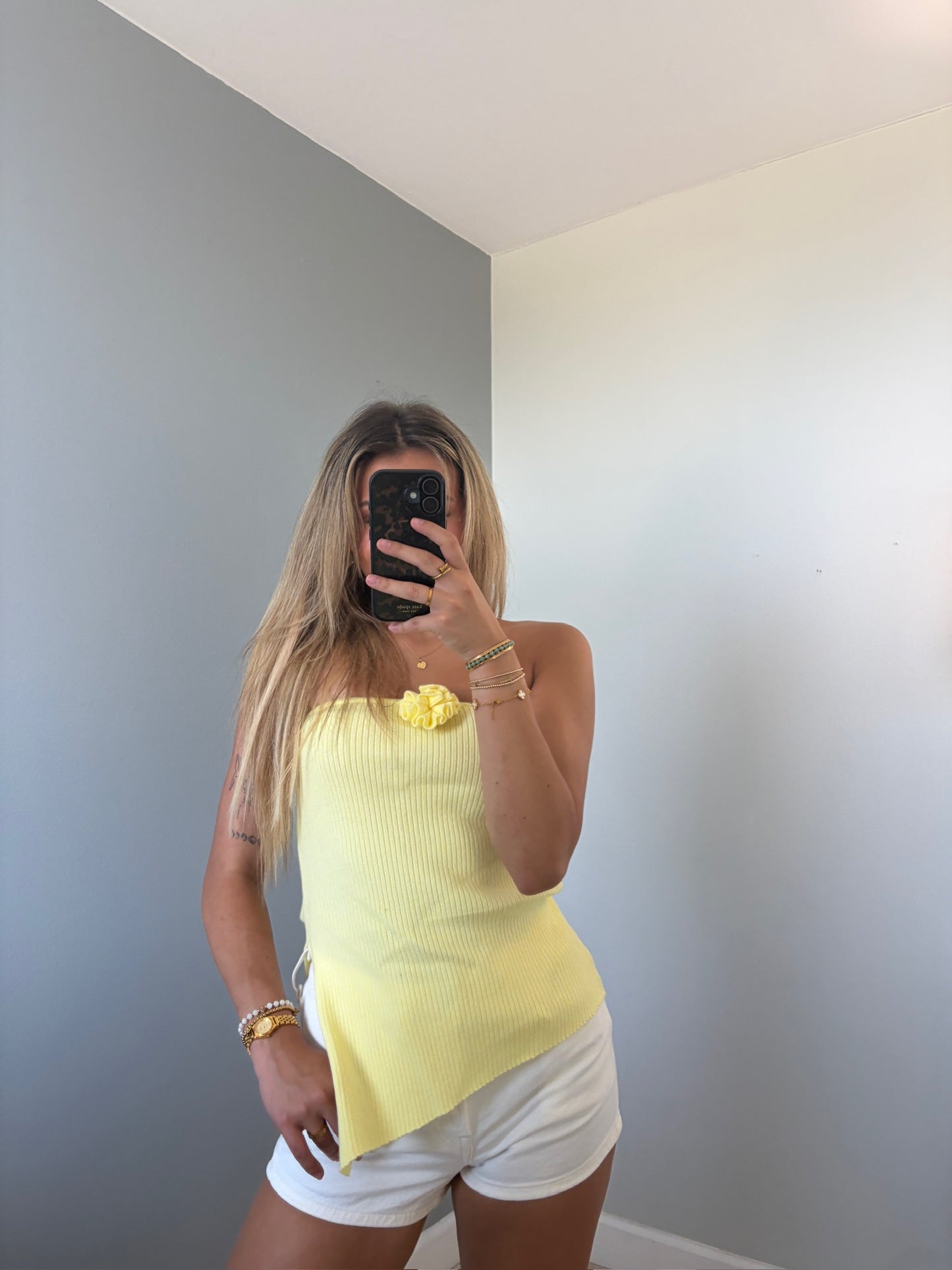 Odell Yellow Floral Strapless Top