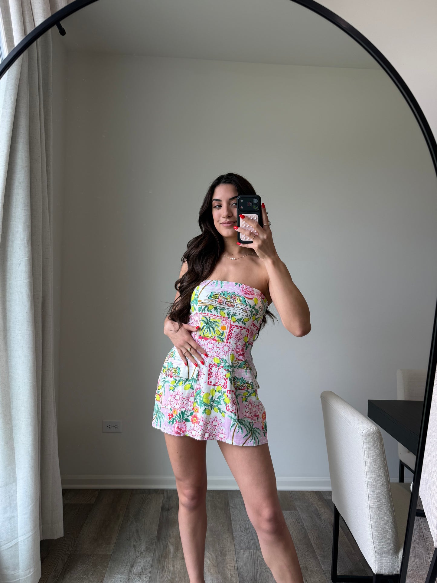 Lani Tropical Pocket Tube Mini Dress - Pink/Green