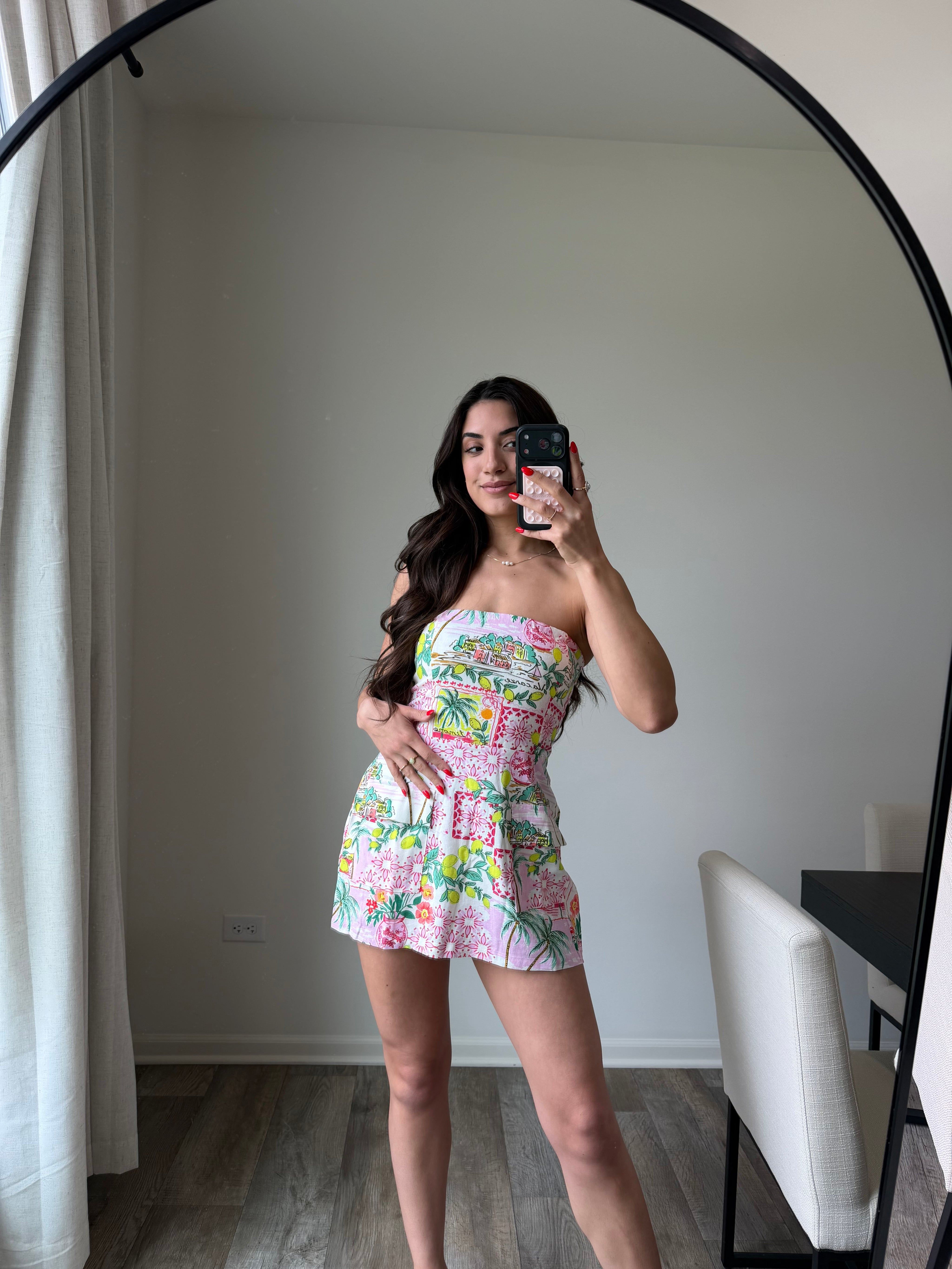 Lani Tropical Pocket Tube Mini Dress - Pink/Green