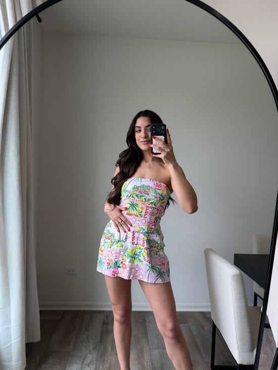 Lani Tropical Pocket Tube Mini Dress - Pink/Green
