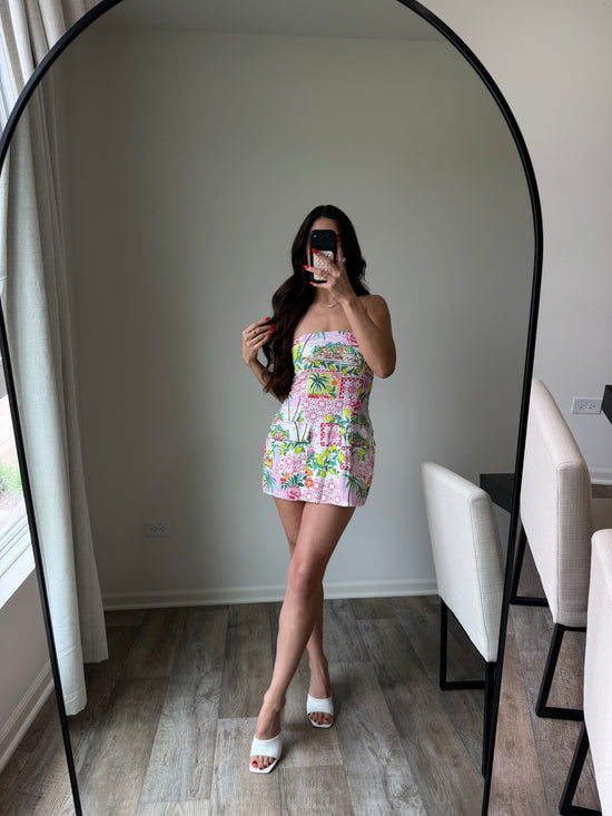 Lani Tropical Pocket Tube Mini Dress - Pink/Green